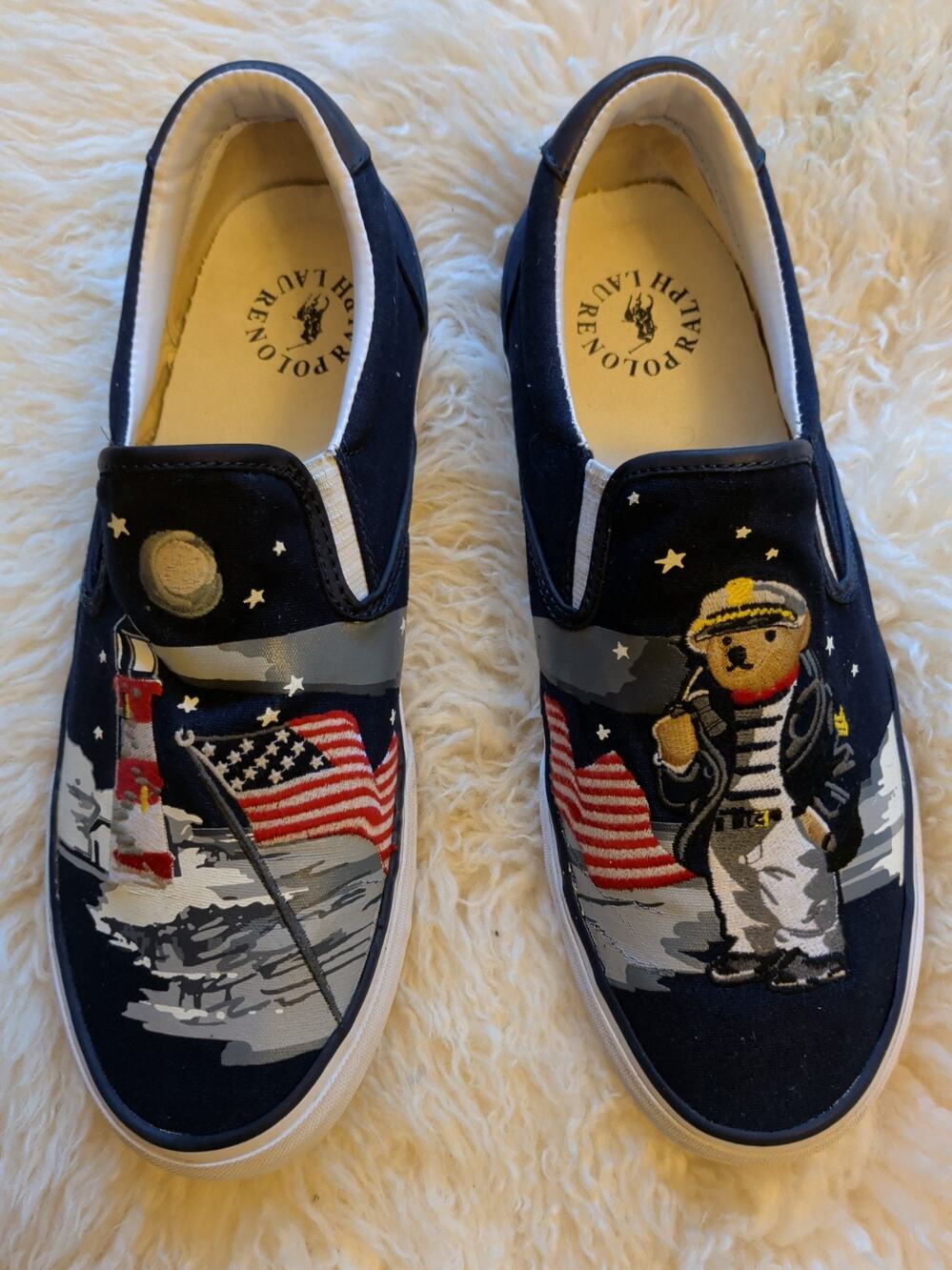 Polo Ralph Lauren Polo Bear Lighthouse Flag Shoes Slip On Canvas Shoes Size 10